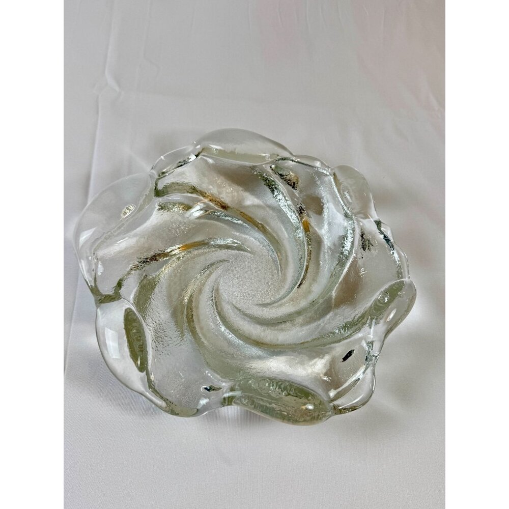 Vintage Fenton Havy Glass Clear Thick Swirl Ashtray 9" Width - Picture 8 of 8
